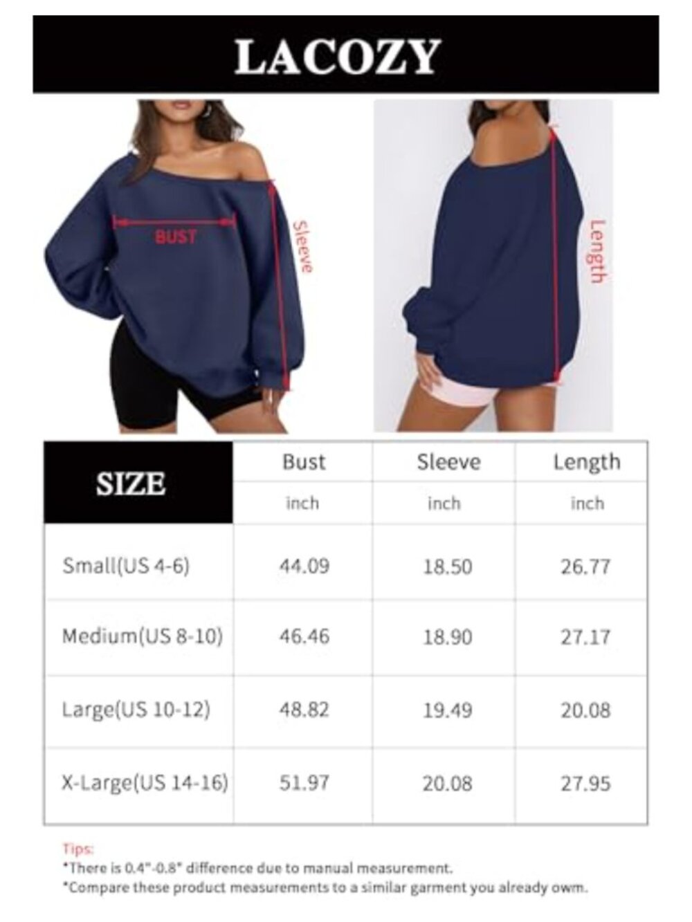 Off Shoulder Fleece Oversized Sweatshirt Long Sleeve Winter Pullover - Picture 3 of 4